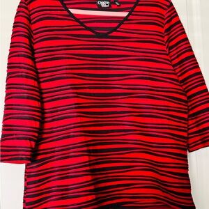 Red and Black Striped Women's Blouse